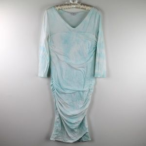 James Perse Blue White Tie Dye Slub Ruched Tee Shirt Dress 4